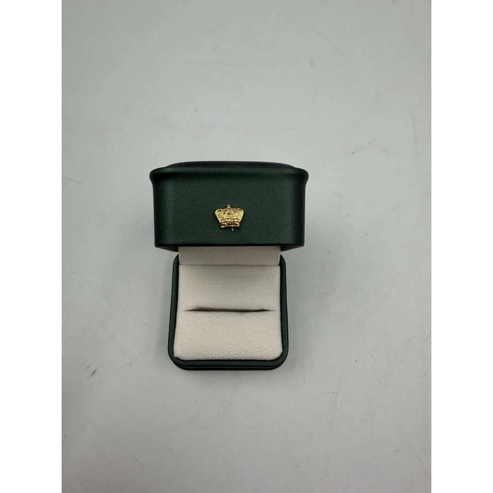 Dark Green Faux Leather Ring Box Crown Design Square Padded Lined Jewelry Case